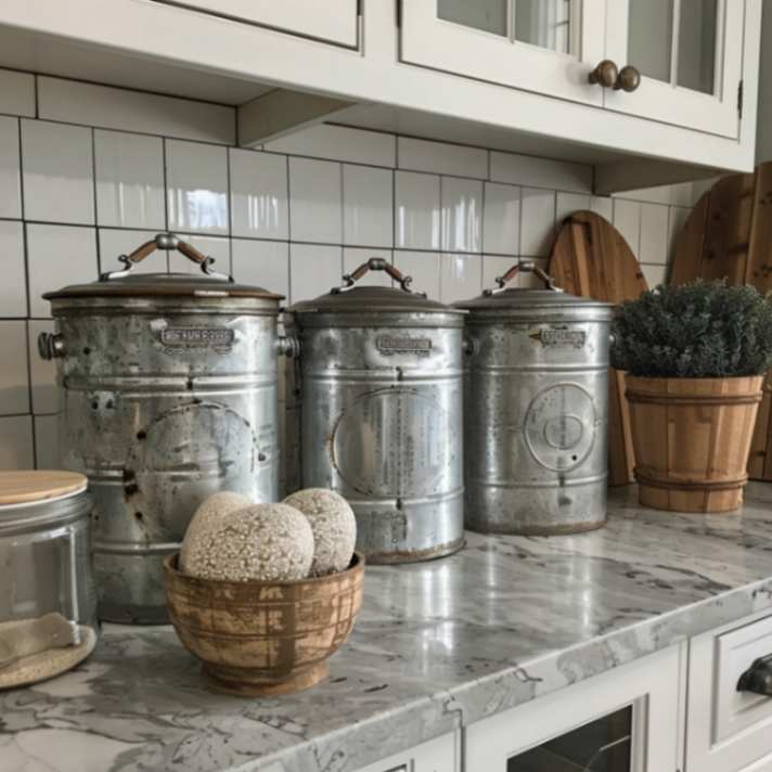 Farmhouse galvanized kitchen metal canisters