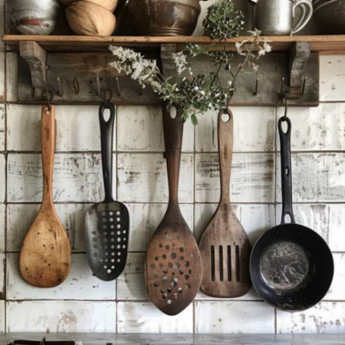 Farmhouse distressed kitchen utensils