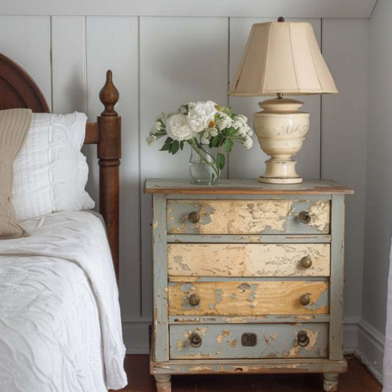 Vintage chest with a vintage lamp farmhouse style