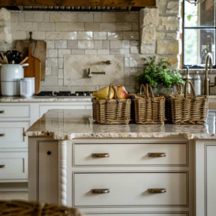 Farmhouse kitchen with storage baskets