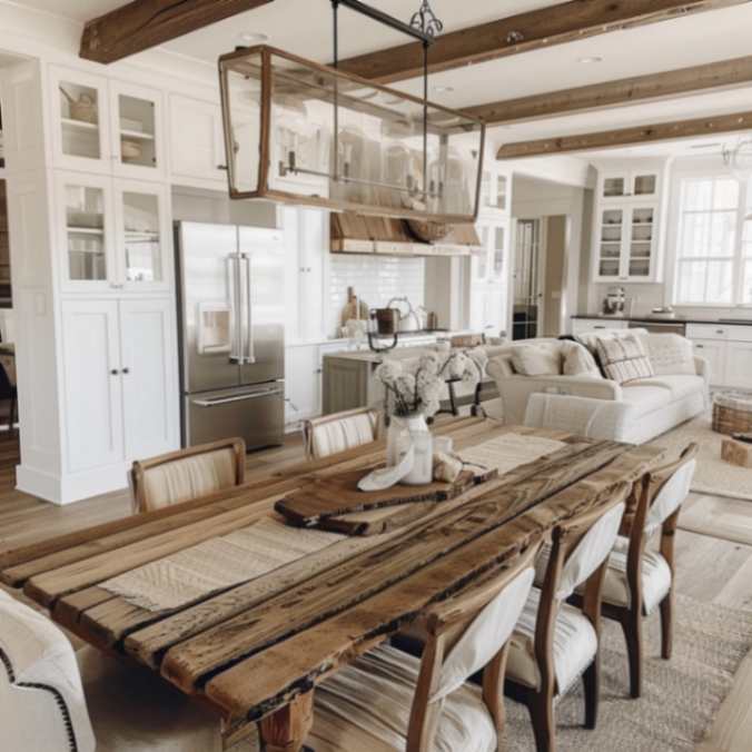 Large woode farm table in dining room