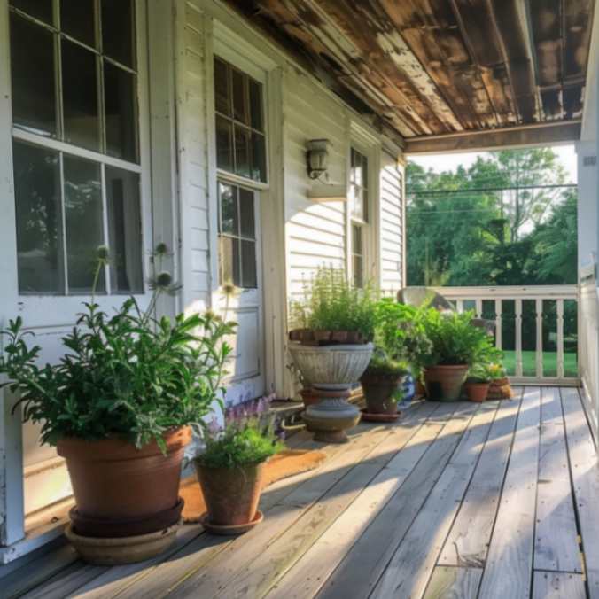 Potted herb garden in Farmhouse porch