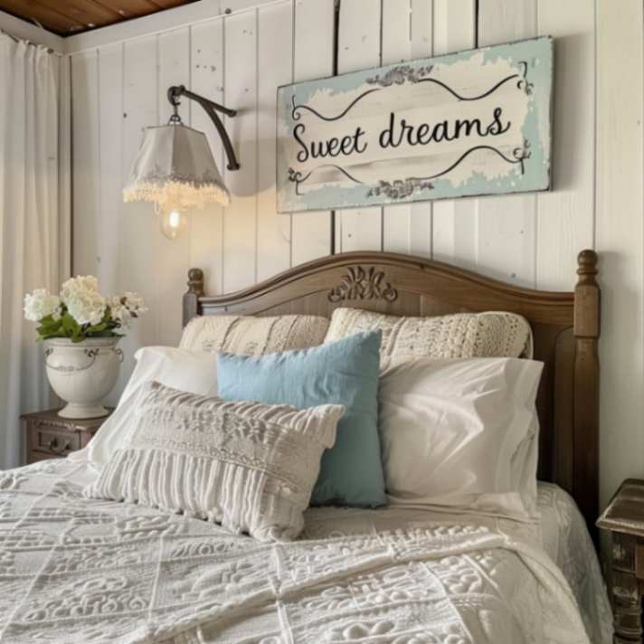 Sweet dreams decorative sign in Farmhouse bedroom