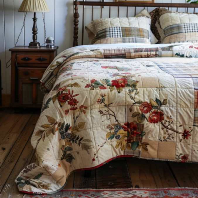 Vintage-themed quilt bedding Farmhouse style