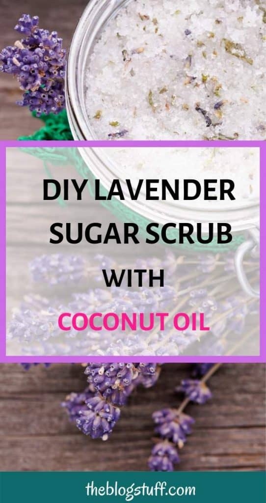 DIY sugar scrub for face, neck and hands with lavender and lemon essential oils.