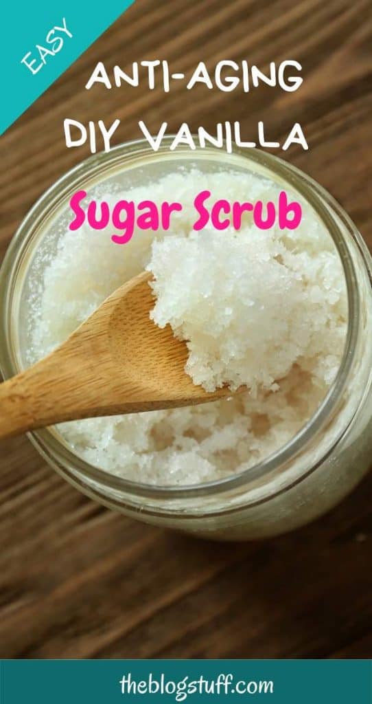 DIY vanilla sugar scrub recipe with olive oil and coconut oil.