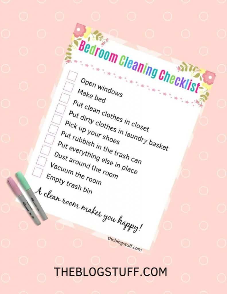 Bedroom cleaning checklist printable