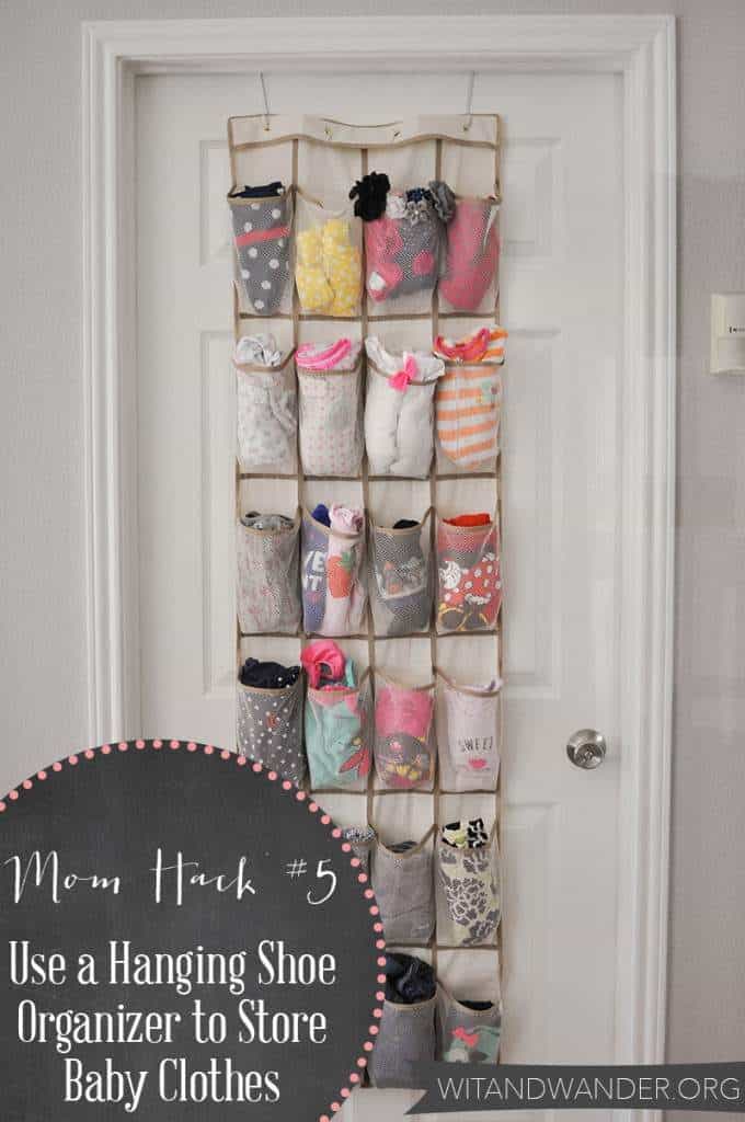 Over the door organizer baby clothes items