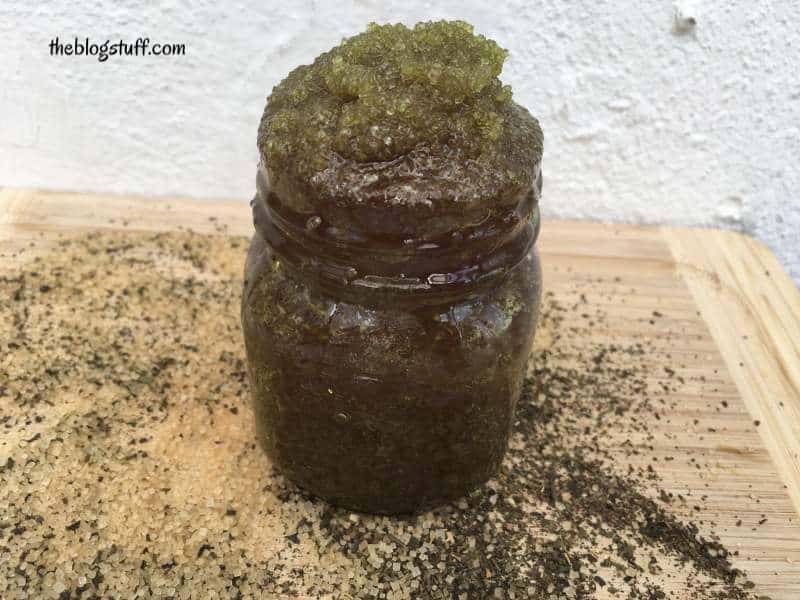 Homemade brown sugar scrub with peppermint essential oil