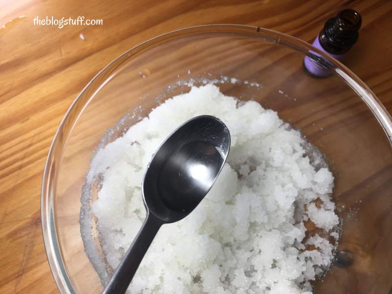 Adding lavender essential oil to the scrub mixture