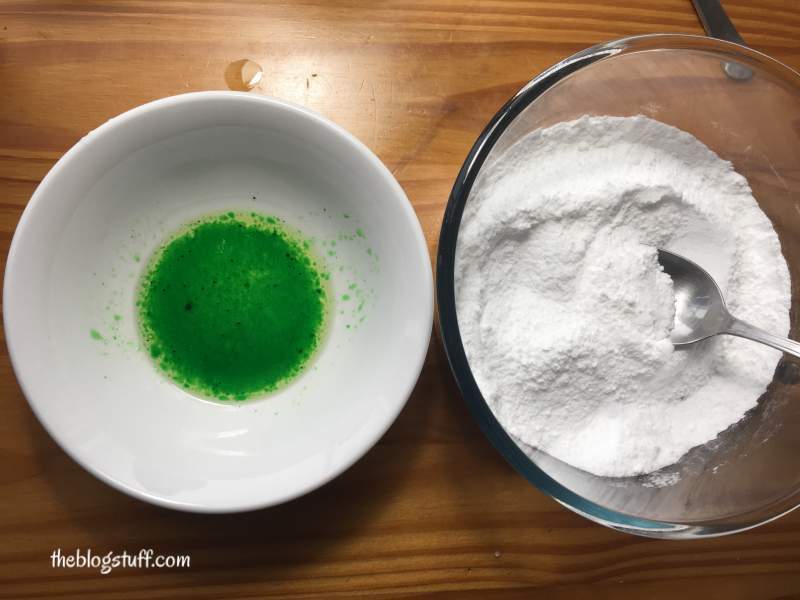 Colorant and dry ingredients in bowls