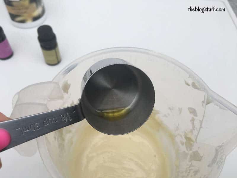 Adding essential oils to the Shea butter mixture