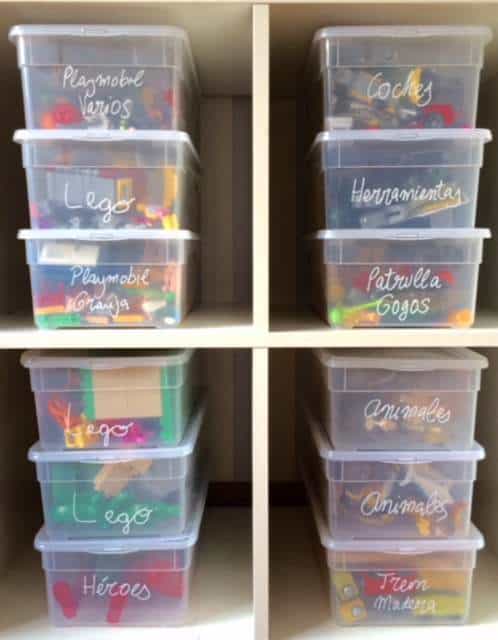 Stackable organization containers with toys