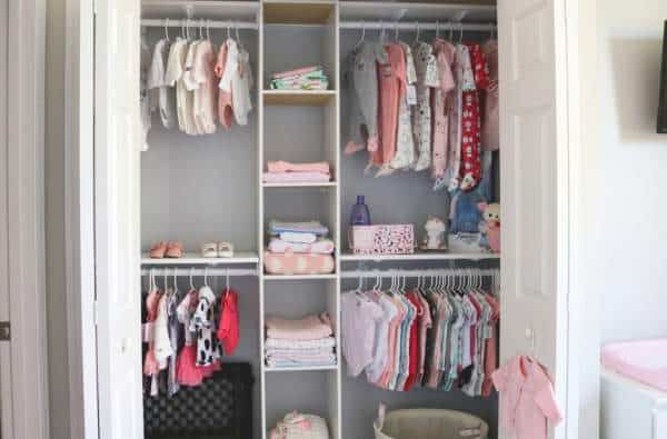 Baby closet with organized baby clothes