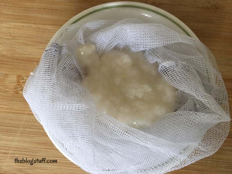 Boiled rice on a net washing bag