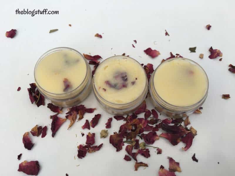 Diy lip balm with beeswax and rose petals