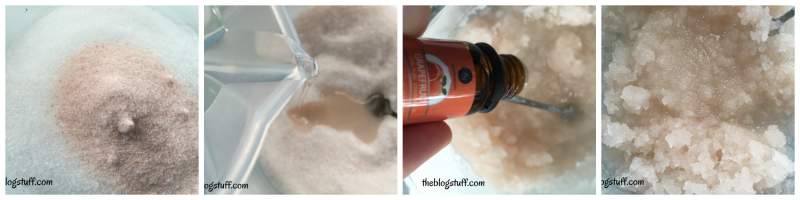 Combining sugar, Himalayan salts, and essential oil