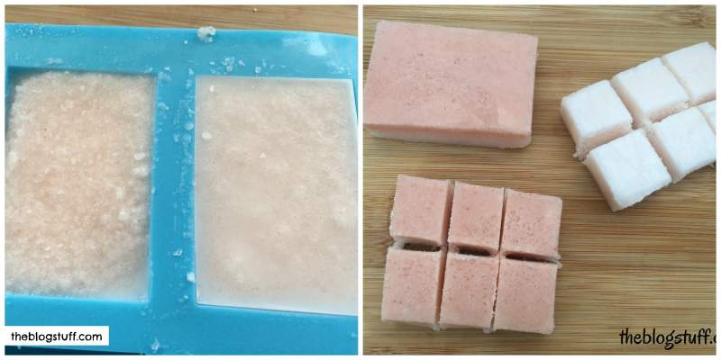 Cutting coconut oil scrub into cubes