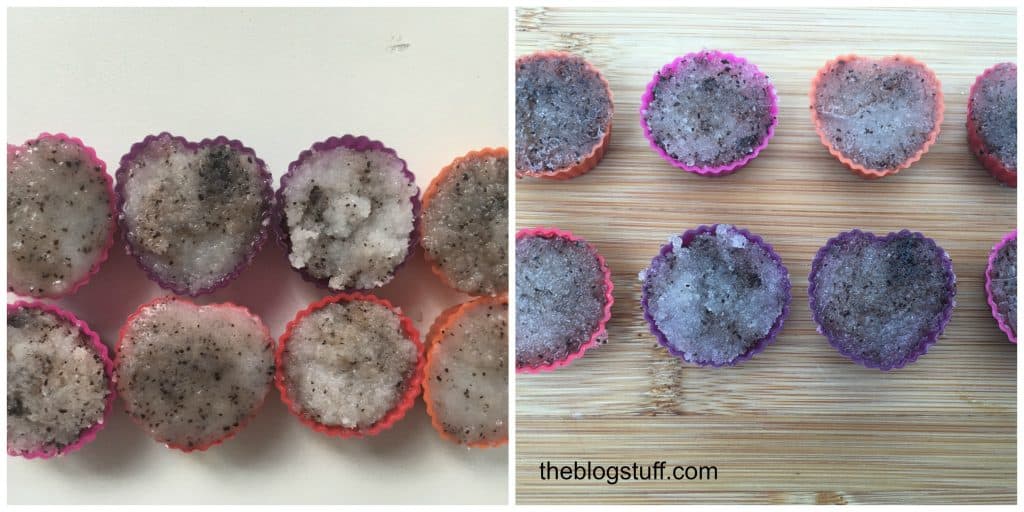 Sugar scrub mixture placed on silicon molds