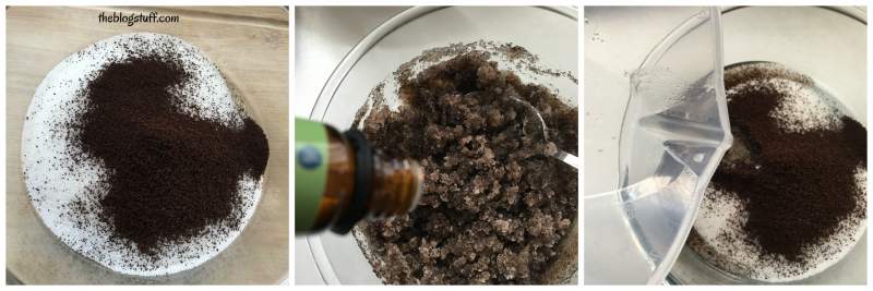 Combining sugar, coffee grounds, and coconut oil