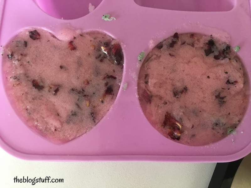 Pink sugar scrub in molds