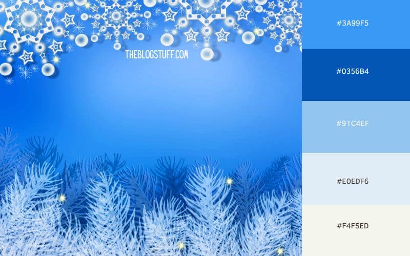 A cool, icy blue Christmas color scheme that feels frosty and festive. Featuring shades of blue and white, with snowflakes and winter branches, it’s a perfect palette for an elegant, winter wonderland or December party decor.