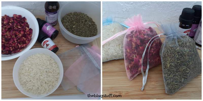 Homamade scented sachets essential oils