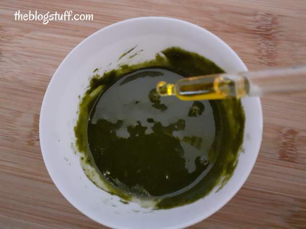 Adding rosehip oil to the matcha mixture