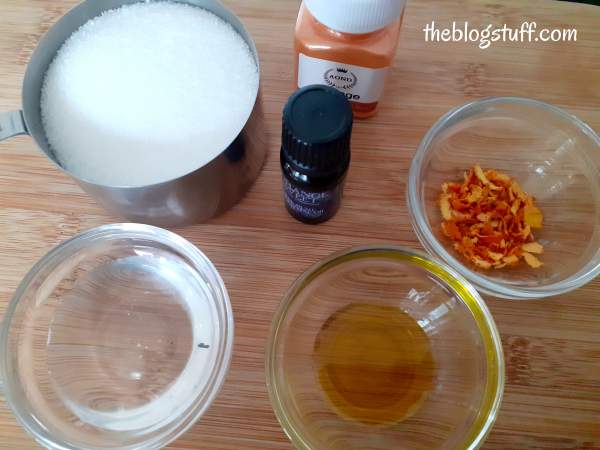 Homemade orange sugar scrub ingredients