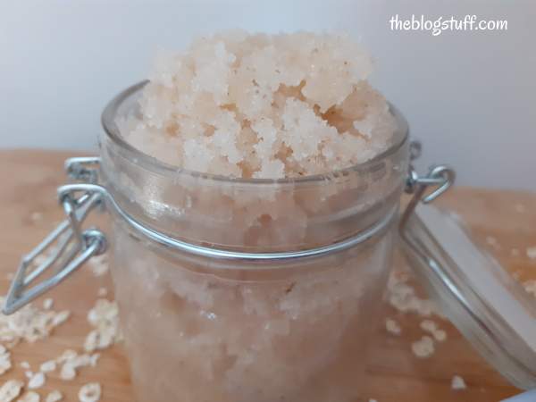 Oatmeal scrub in an open container