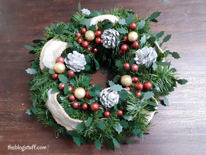 Homemade farmhouse christmas wreath