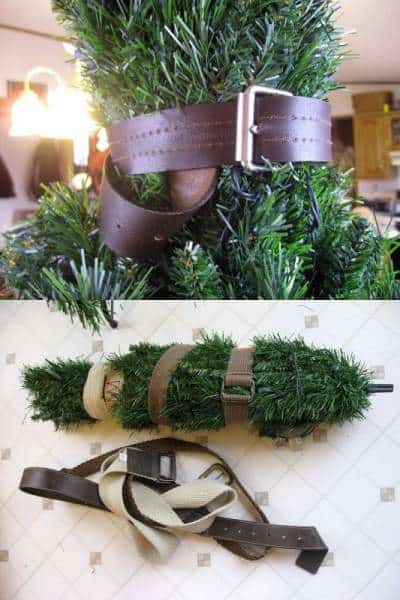 Christmas tree with belt around for easy storage