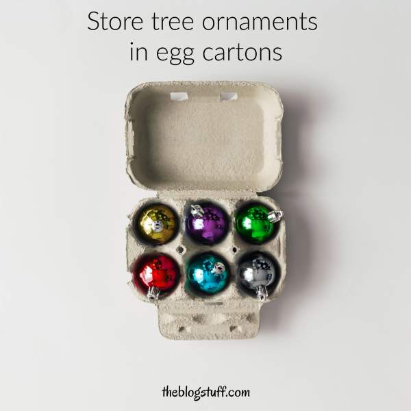 Egg carton with Christmas tree ornaments