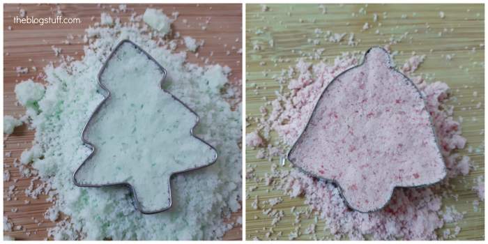 Making bath bombs with a Christmas tree mold and a bell mold