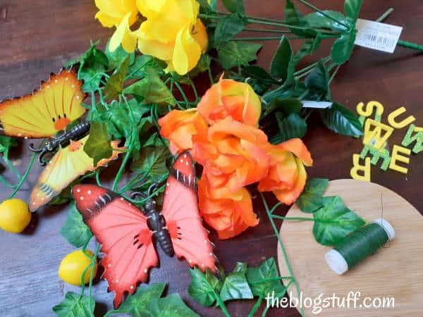 Supplies to make a flower wreath