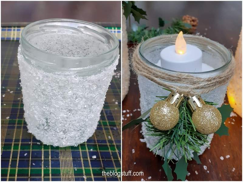 DIY Christmas-decorated Mason glass jars