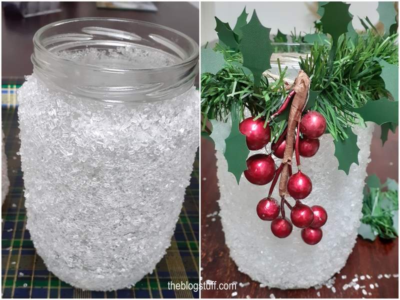 DIY Christmas-decorated glass  jars