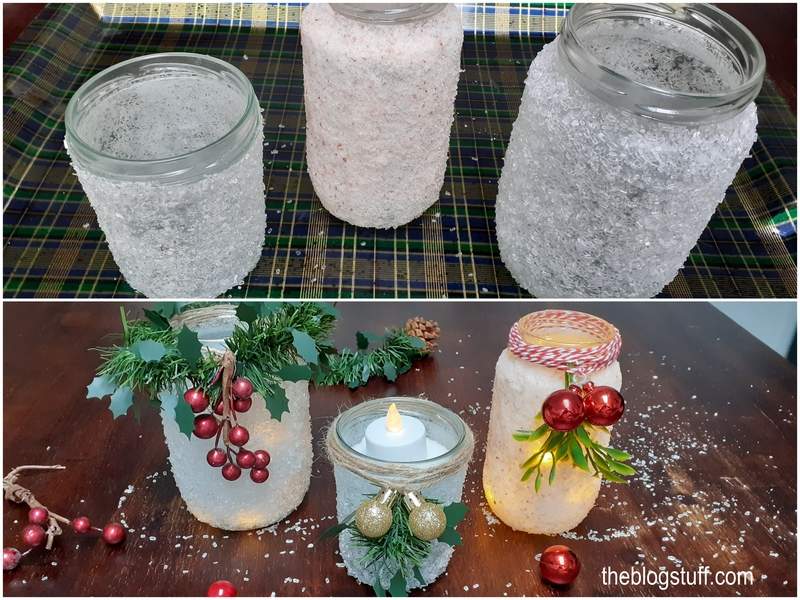 DIY Christmas-decorated Mason jars