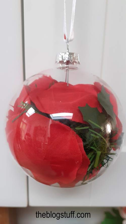 DIY Christmas bauble filled with faux rose petals