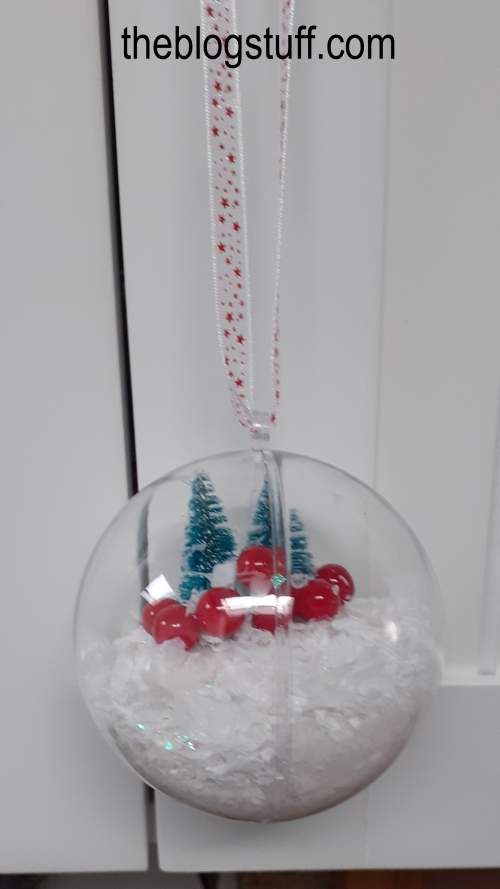 DIY Christmas bauble hanging from a ribbon