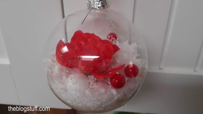 DIY Christmas bauble with faux a flower and snow