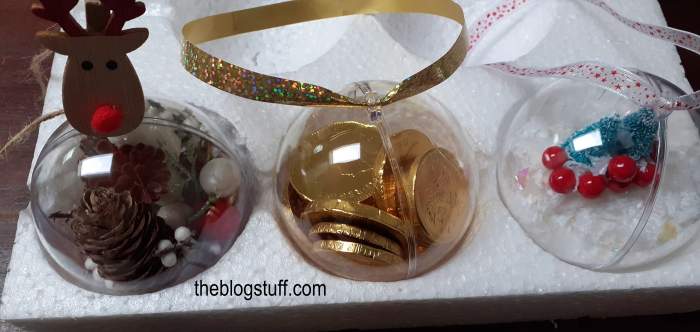 3 DIY Christmas baubles filled with Christmas ornaments