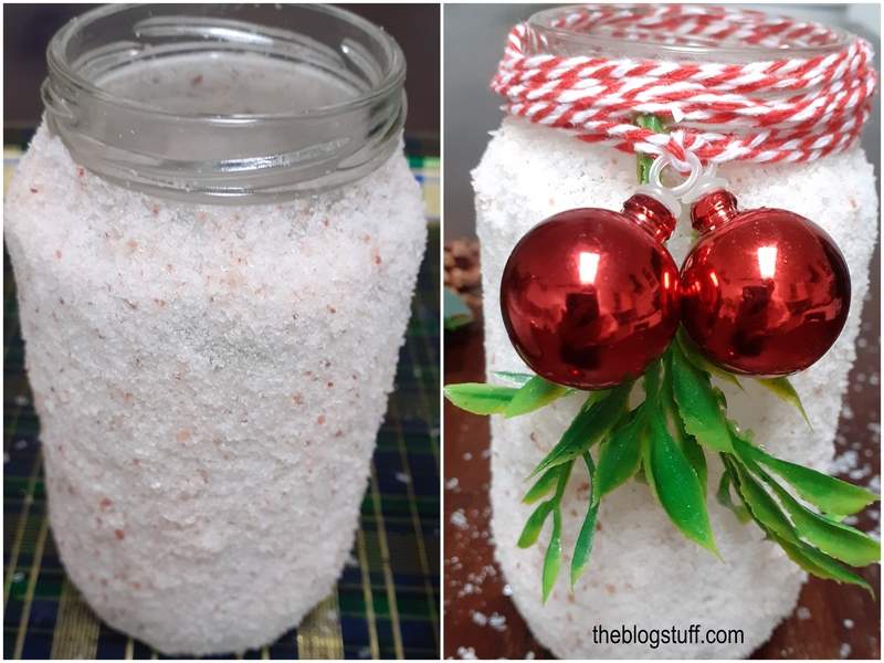 Homemade Christmas-decorated Mason jars