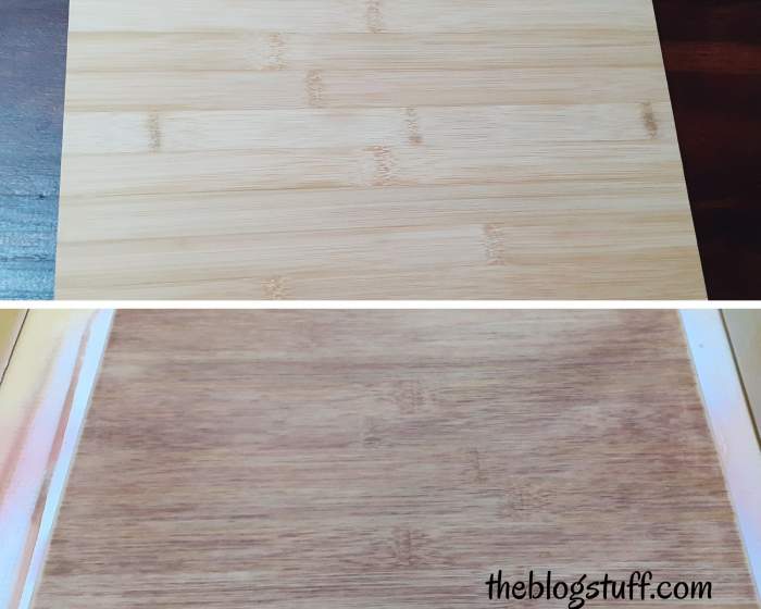 Before and after stained wood board