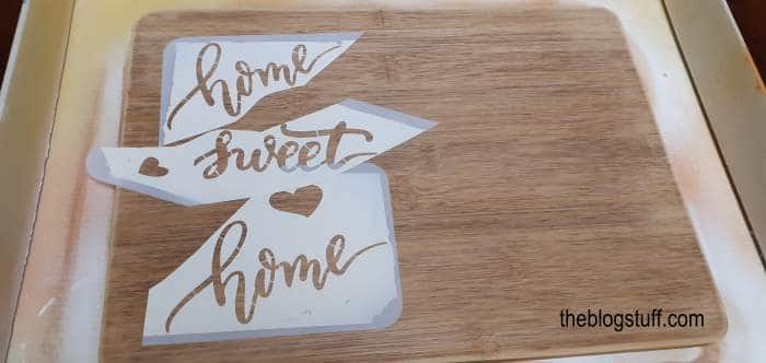 Home sweet home stencil on wood