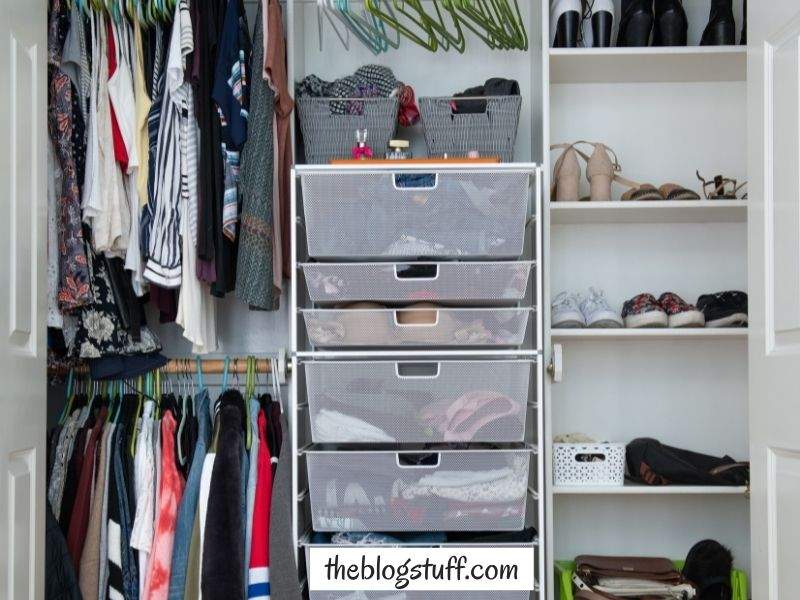 Closet with clothes and shoes