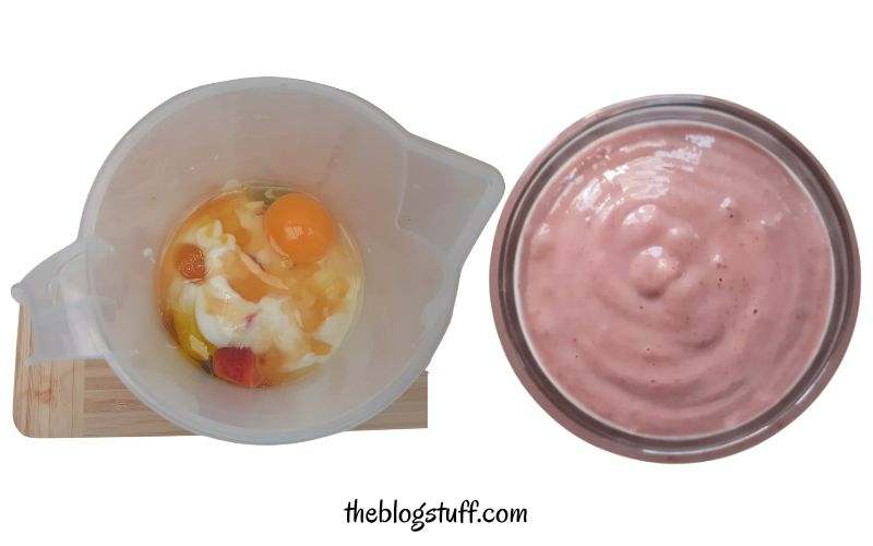 Natural ingredients in a container and a strawberry hair mask