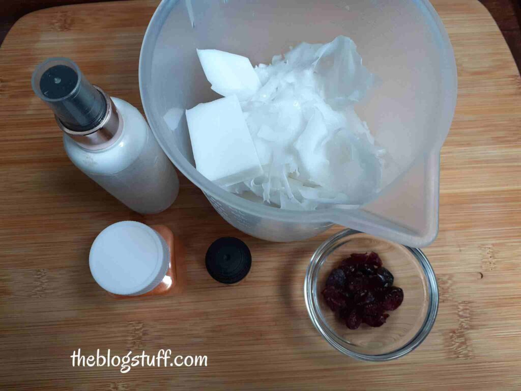 DIY cranberry and orange soap ingredients