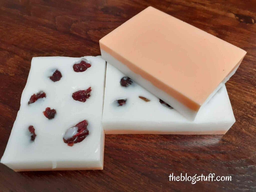 3 DIY cranberry and orange soap bars