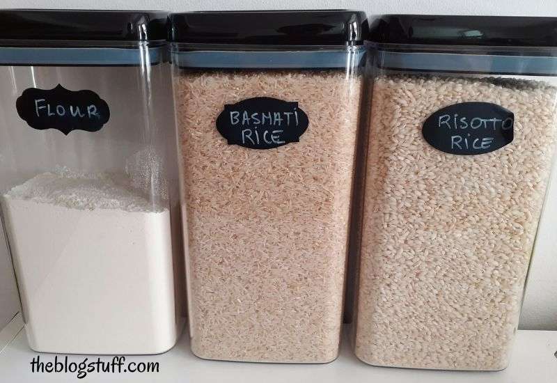 Clear containers with rice and flour